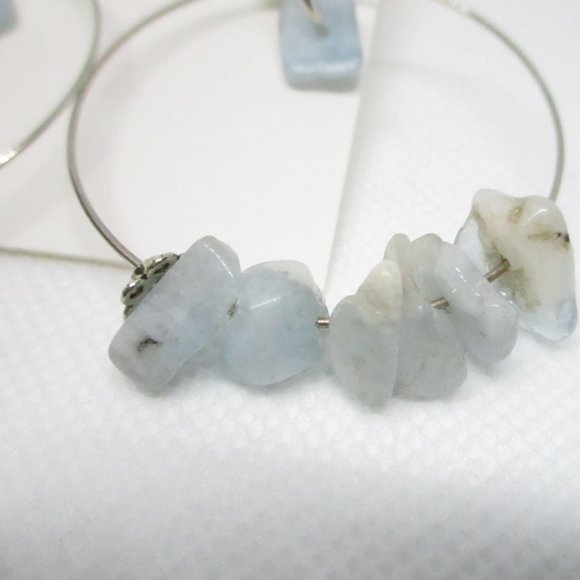 Women Hoop Stainless Steel Dangle Earrings with Natural Amazonite Chips - Picture 7 of 8